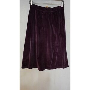 Vintage 1970s Burg. Velvet Skirt 13/14 High Waist Midi Zip Back Classic Holiday